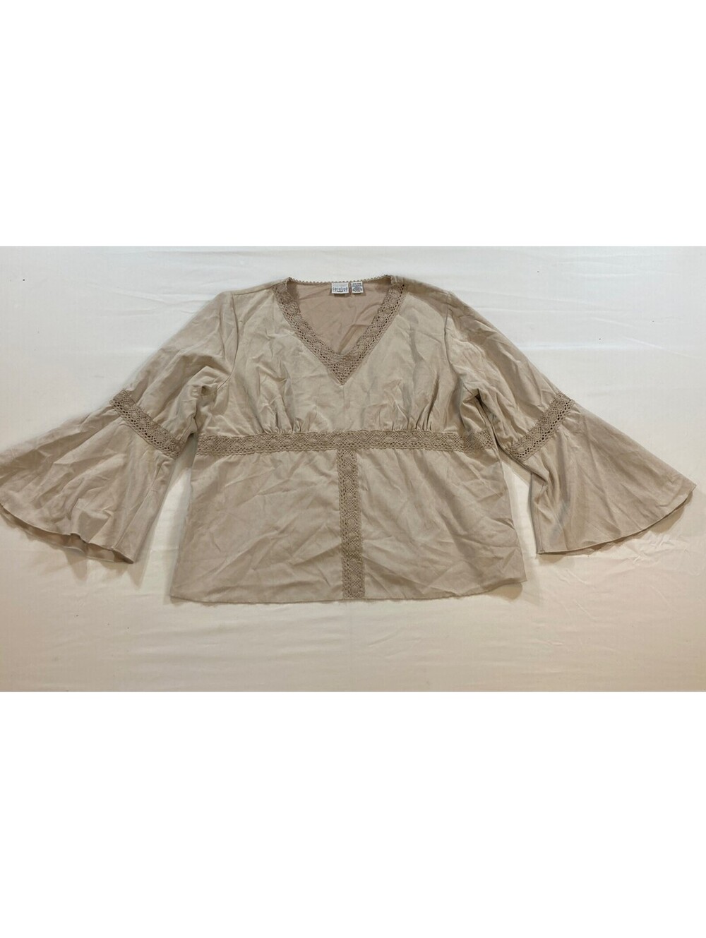 Carolina Colours 22W/24W Beige Cream Tan Bohemian Style Long Sleeve Top Shirt